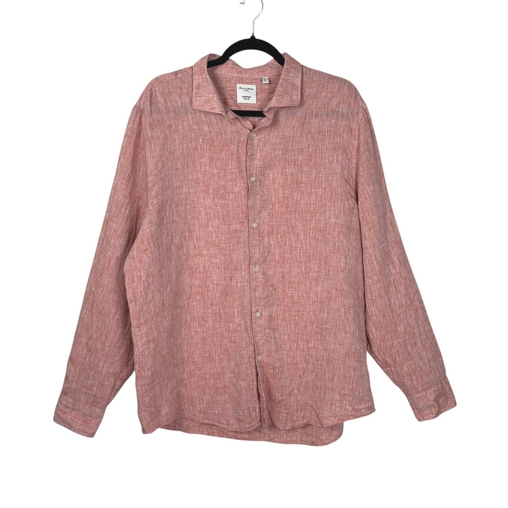 Baird McNutt Mens Linen Murano Slim Fit Button Down Shirt Size XL Pink Salmon